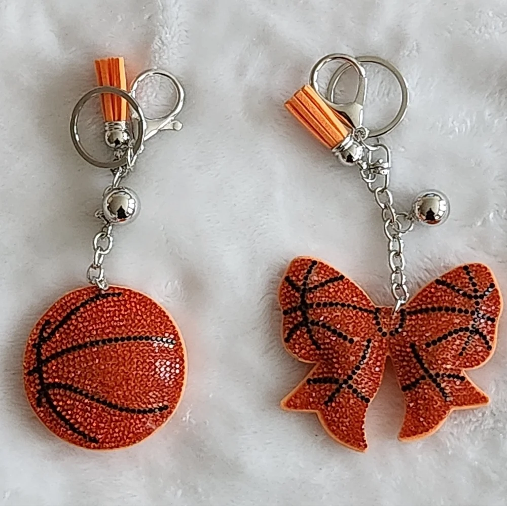 Basketball And Bow Orange Keychain Set Bag Charm